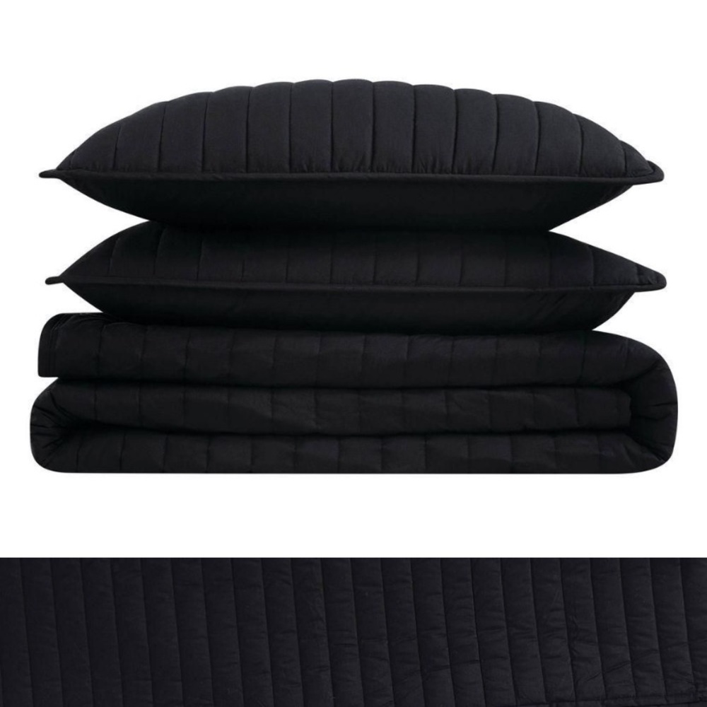 NEW Brooklyn Loom  Black Full Queen size Percale Quilted Bedding Set